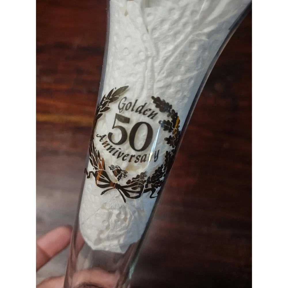 Golden 50th Anniversary Clear Glass Bud Vase with Gold Trim – Vintage...